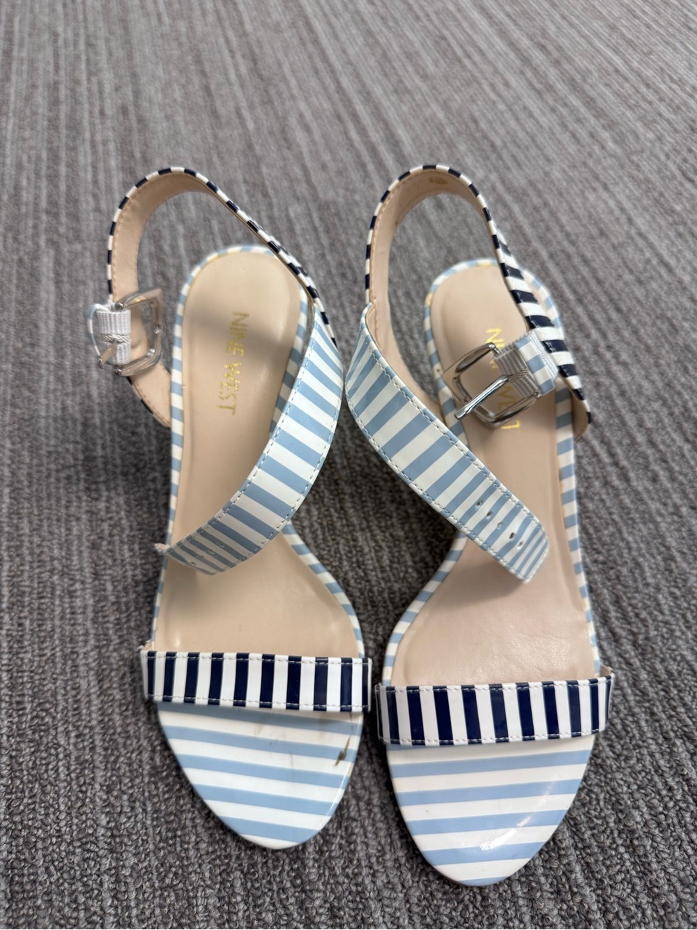 Nine West Navy & Light Blue Striped Slingback Heels